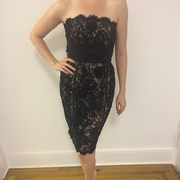 Black Lace Strapless Cocktail Dress
